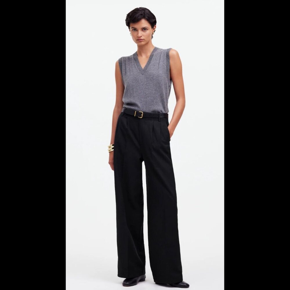 NWT Madewell Harlow Wide-Leg Pant in Drapey Twill, size 2, black
